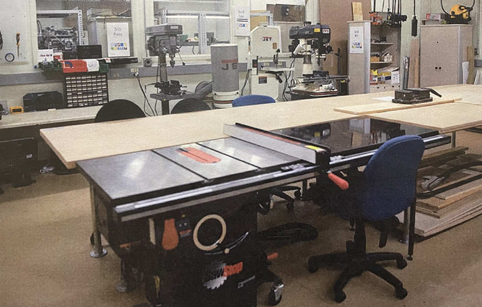 A table and equipment in the GVU Prototyping Lab
