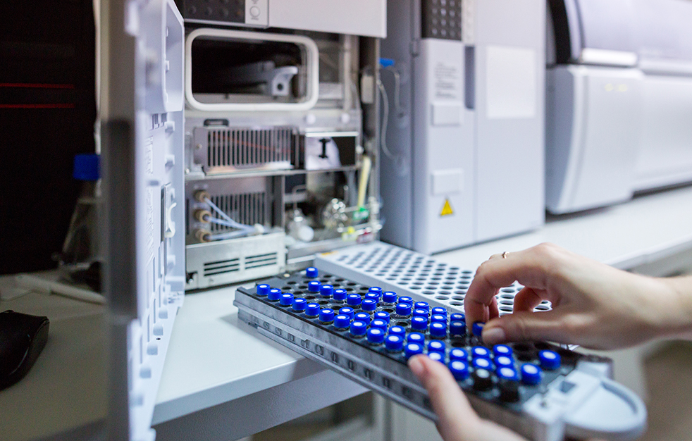 laboratory scientist prepares samples for download to High-performance Liquid Chromatograph Mass Spectrometry
